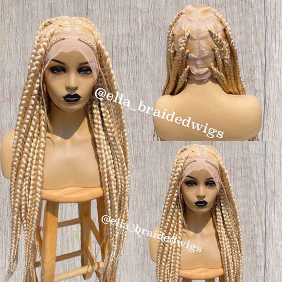 Full lace #613 blond chunky knotless braided wig main image 4